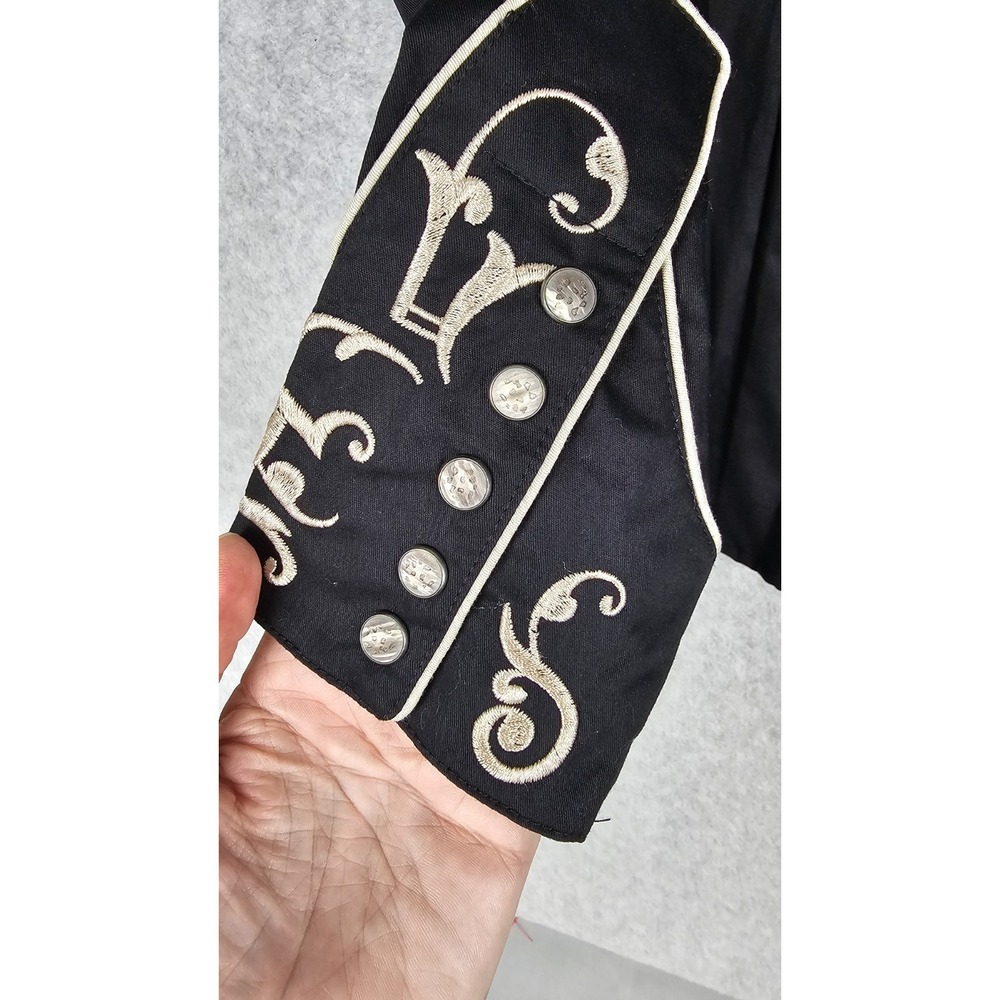 Roper VTG Western Women's XL Black Shirt Beige Embroidered Pearl Snap Cowgirl - Picture 12 of 16